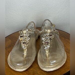 398. Arturo Chang Gold Bedazzled Sandals Size 9